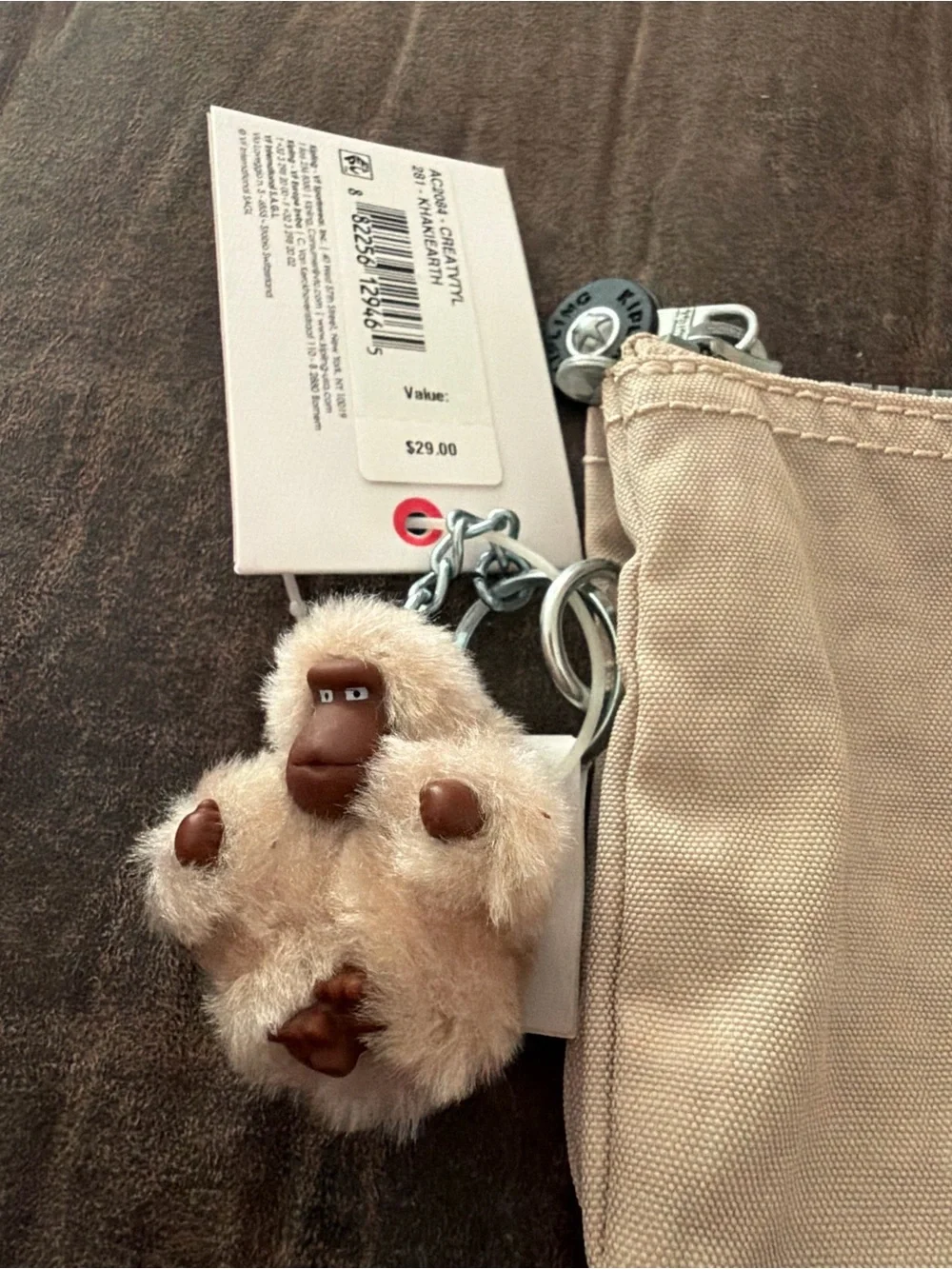 Kipling Creativity XL Pouch in Beige with Monkey Keychain